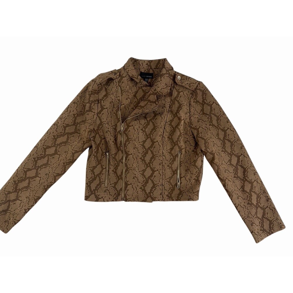 Lucy Paris Snakeskin Moto Jacket Brown Tan Size Medium Women’s Long Sleeve